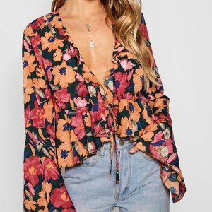 *NWT* boohoo waist tie ruffle top
